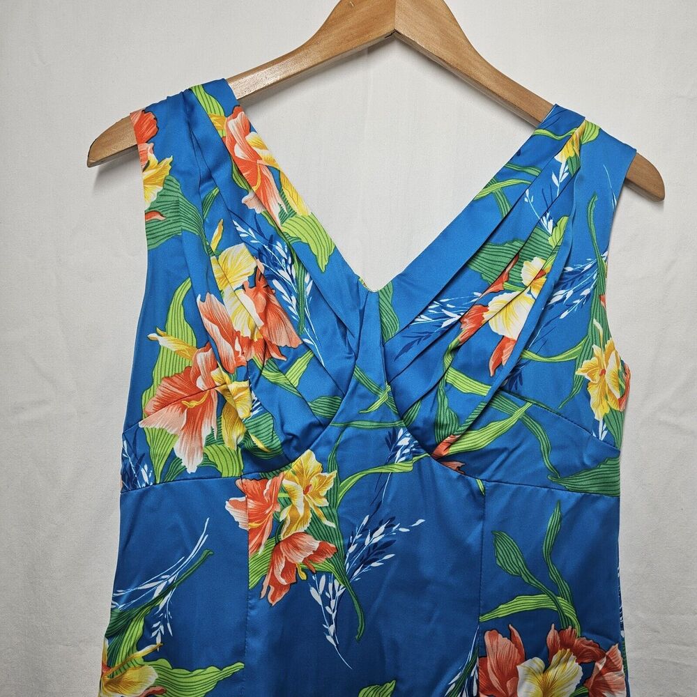 Vintage‎ Paradise Hawaii Dress Sz 14 Long Maxi Hawaiian 1960’s 70s Blue Floral